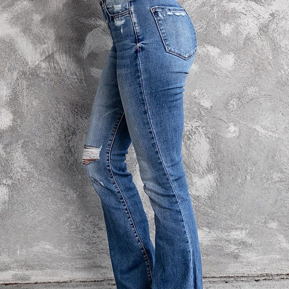 Blue Distressed Flare Leg Jean - Picture 4 of 4